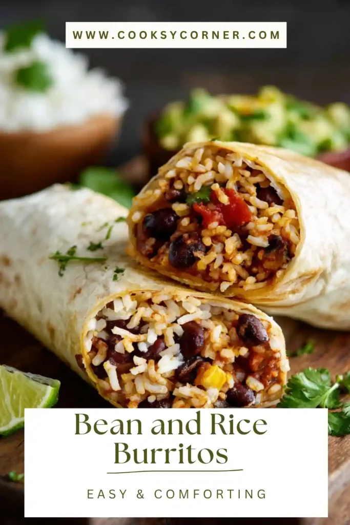Close-up of bean and rice burrito showing colorful filling with cilantro and lime.