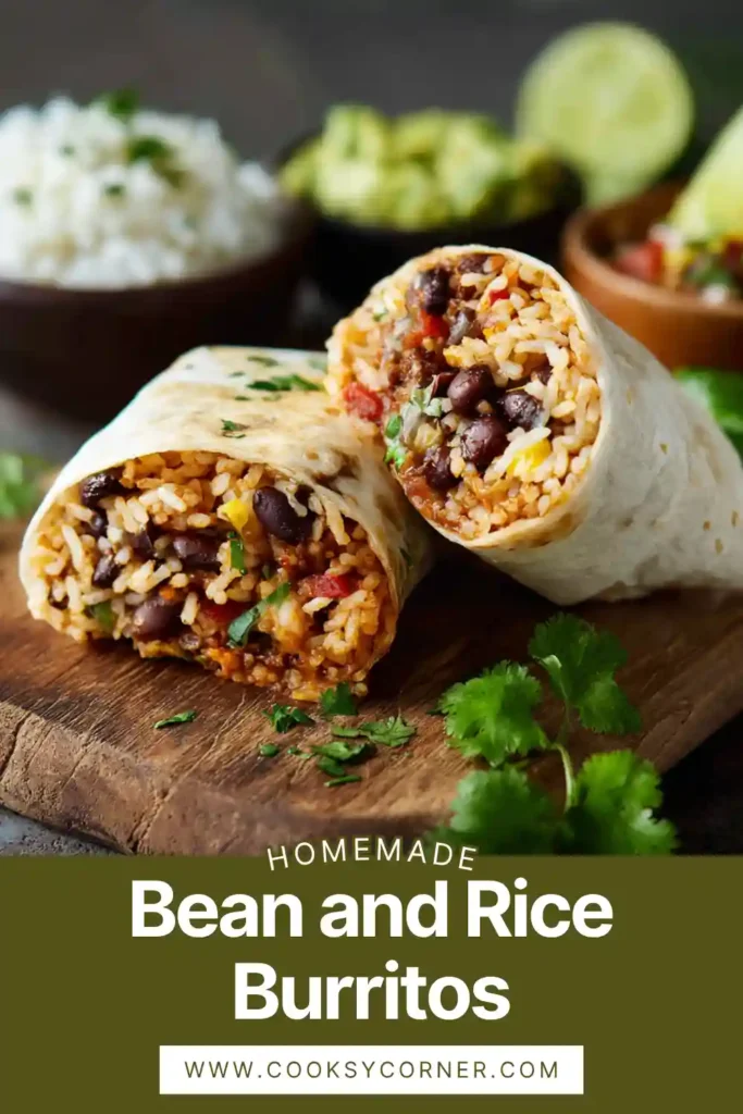Bean and Rice Burritos filled with cilantro lime rice, black beans, avocado, and salsa wrapped in soft tortillas.