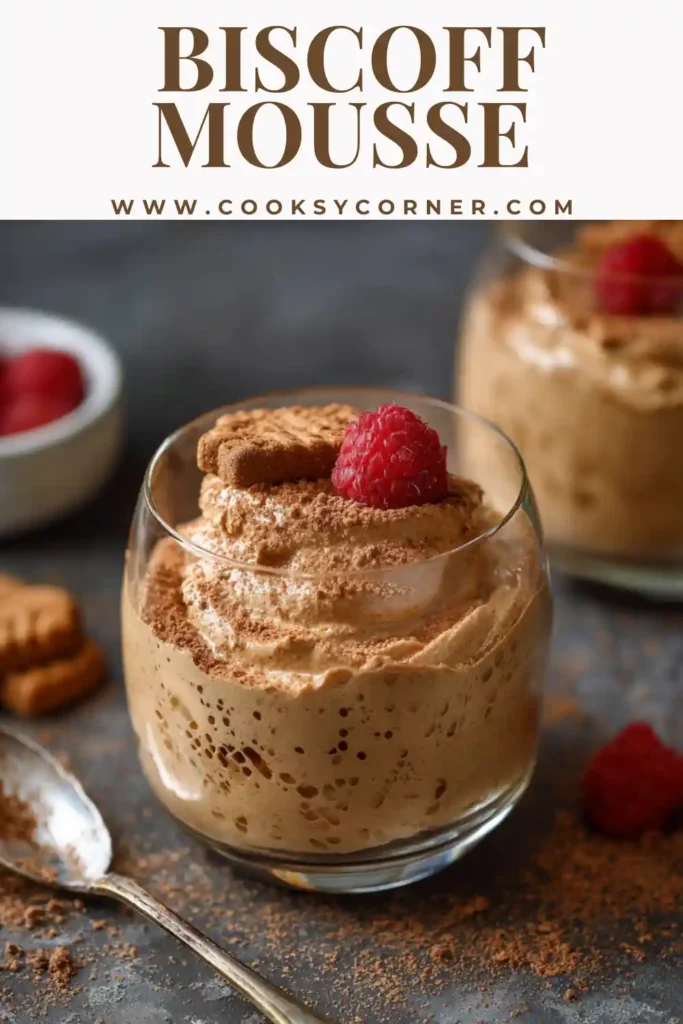 Creamy cookie butter mousse with a Biscoff biscuit garnish in a dessert glass.