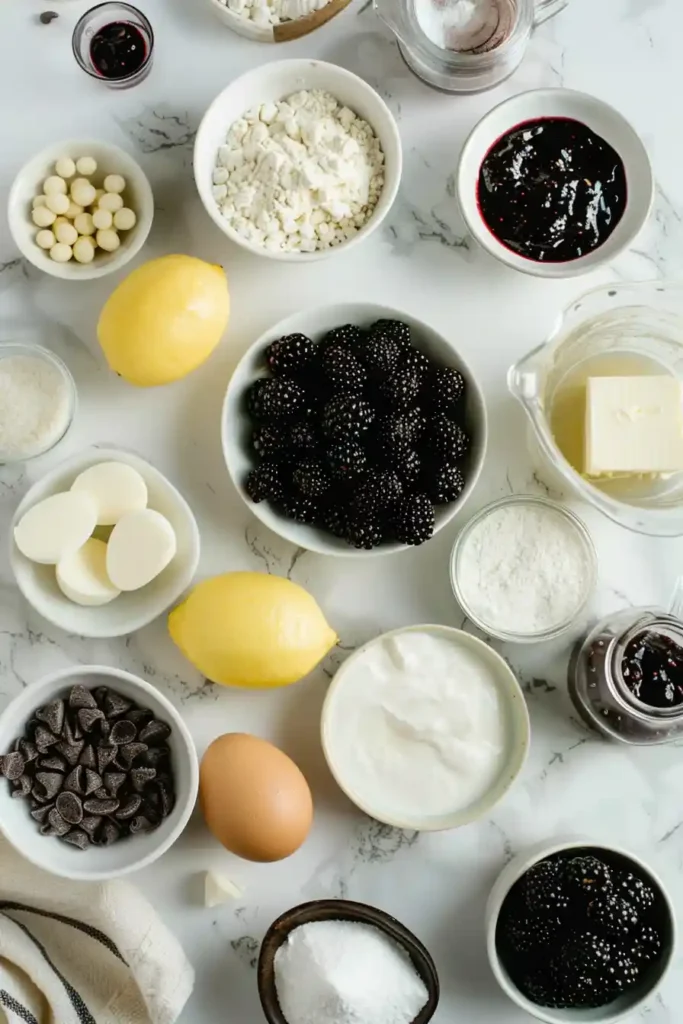 Homemade blackberry mousse cake decorated with berries.