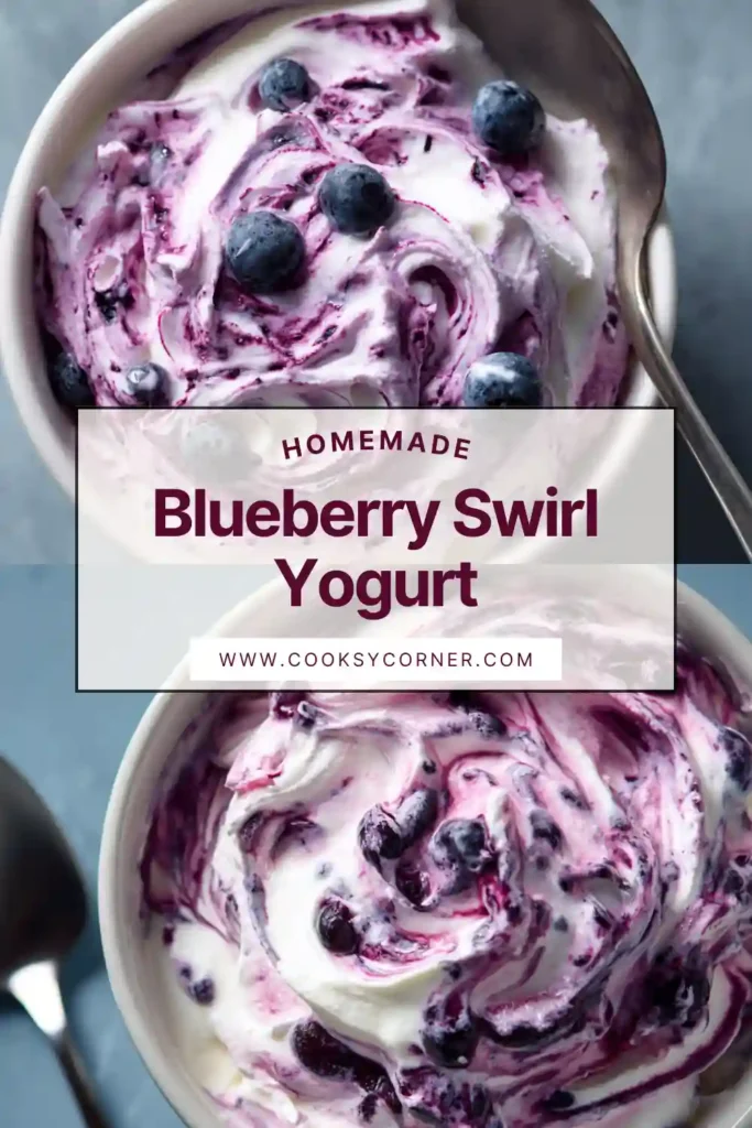 Homemade blueberry swirl yogurt topping made with fresh blueberries and lemon juice.