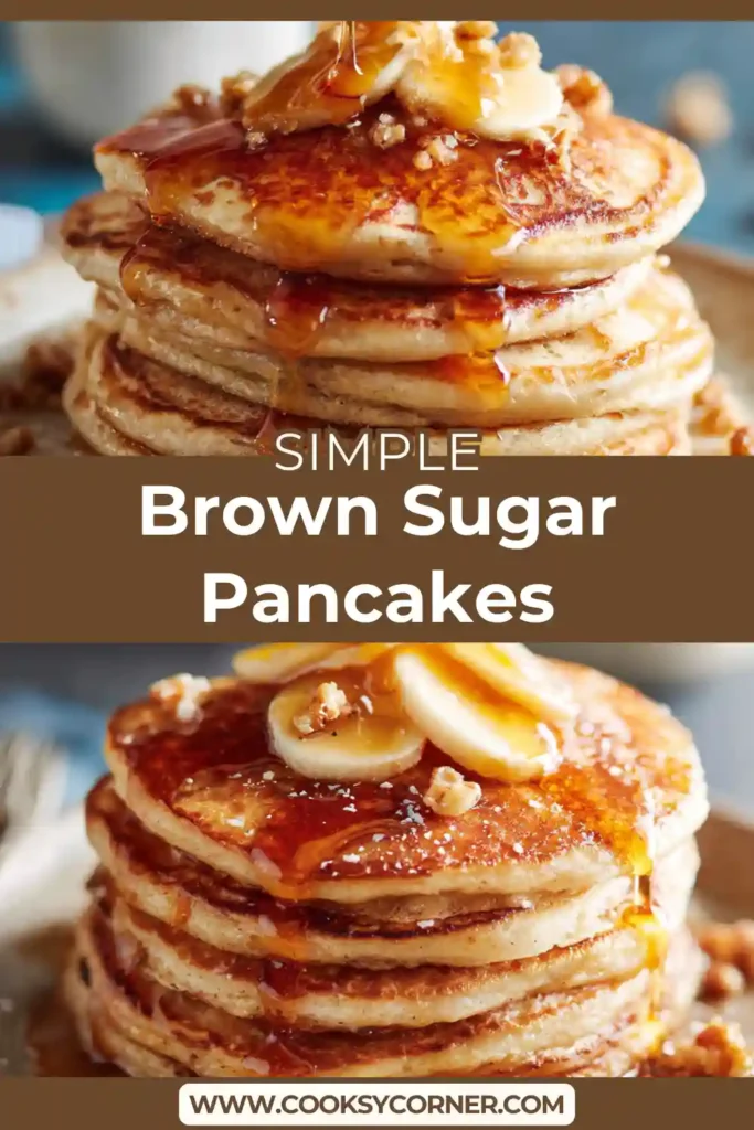 Close-up of caramel-colored brown sugar pancakes drizzled with syrup and sprinkled with cinnamon. Perfect cozy breakfast presentation.