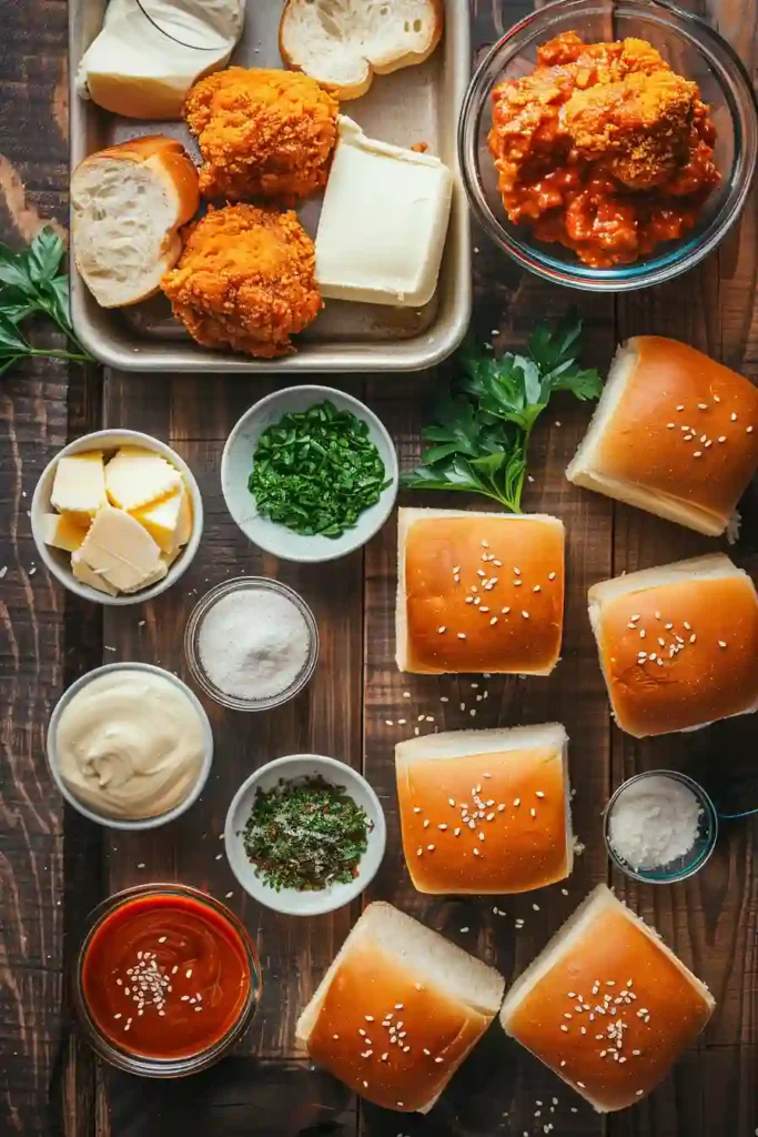 Homemade buffalo chicken sliders arranged in a casserole dish fresh from the oven.