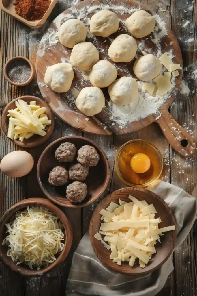 Homemade cheeseburger pretzel bombs served with mustard dip, highlighting soft texture and cheesy center.
