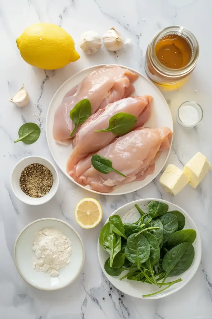 Homemade Chicken Florentine plated with sauce, fresh herbs, and a side of pasta.