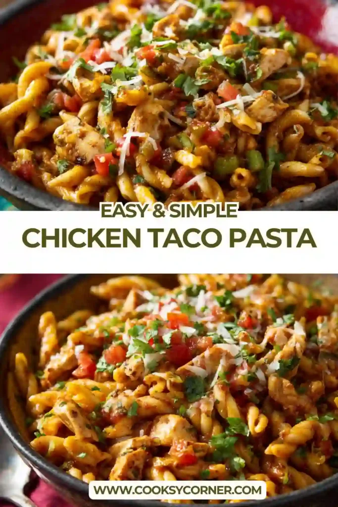 Tex-Mex chicken taco pasta served in a bowl with fresh cilantro garnish.