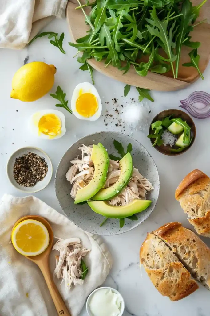 Fresh Chicken and Avocado Sandwich served on toasted farmhouse bread.