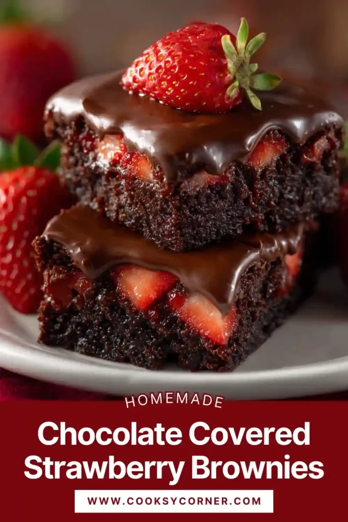 Layered strawberry brownies recipe with fudgy base and smooth chocolate ganache topping.
