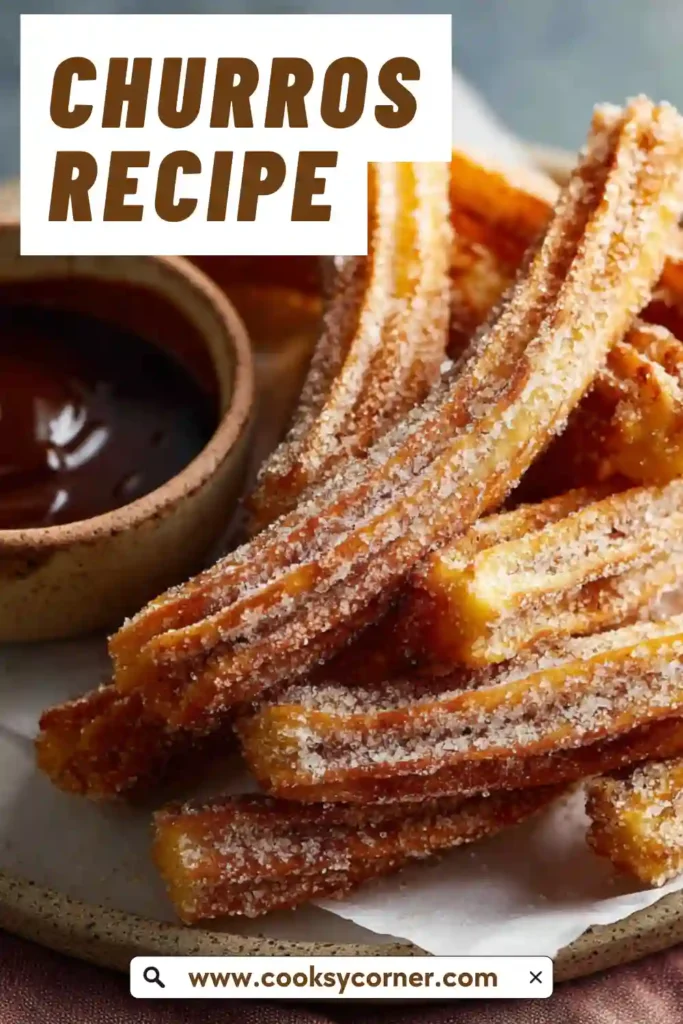 A plate of homemade churros with a bowl of melted chocolate.