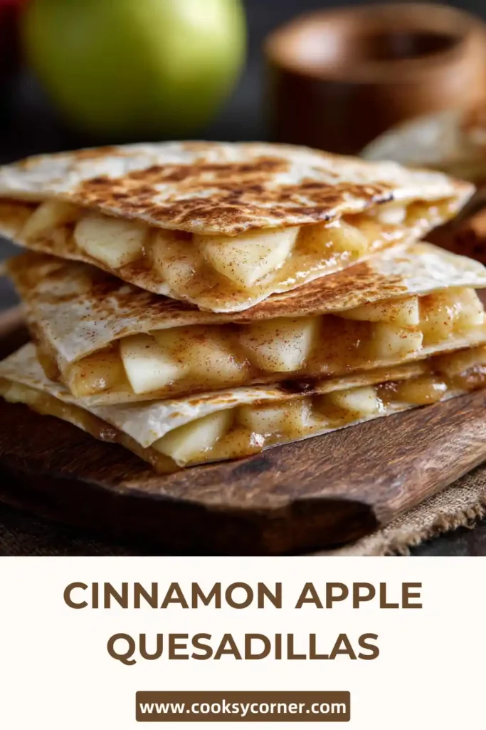 Sweet apple dessert quesadilla served warm with honey drizzle.
