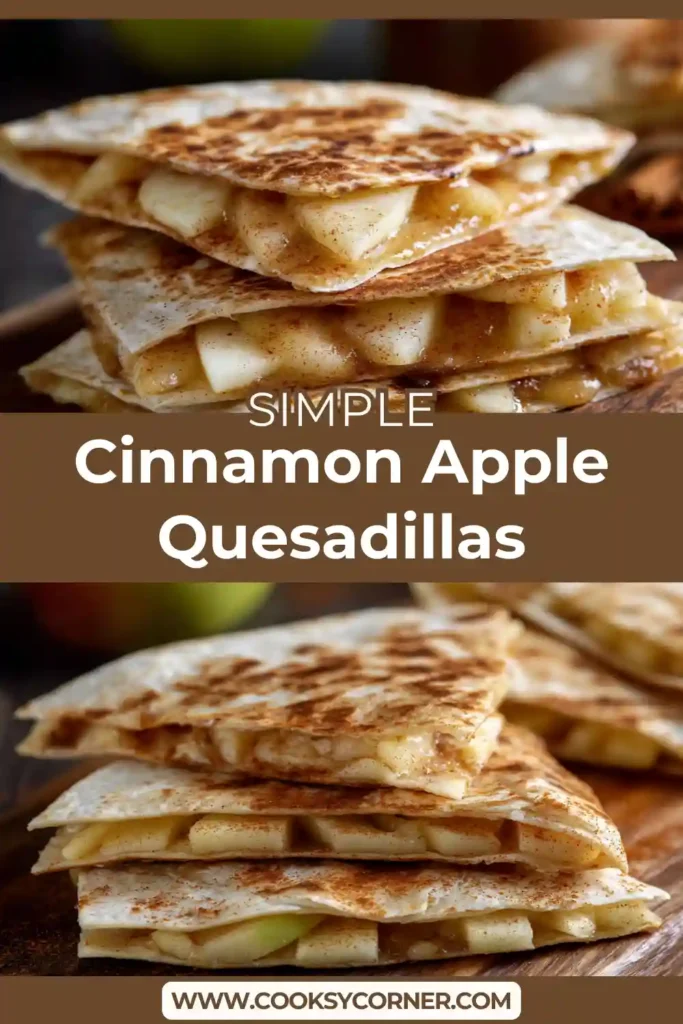 Close-up of apple pie quesadilla with soft cinnamon apples and golden toasted tortilla exterior.