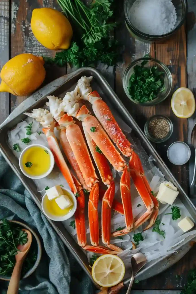 Seafood crab legs recipe with garlic butter.