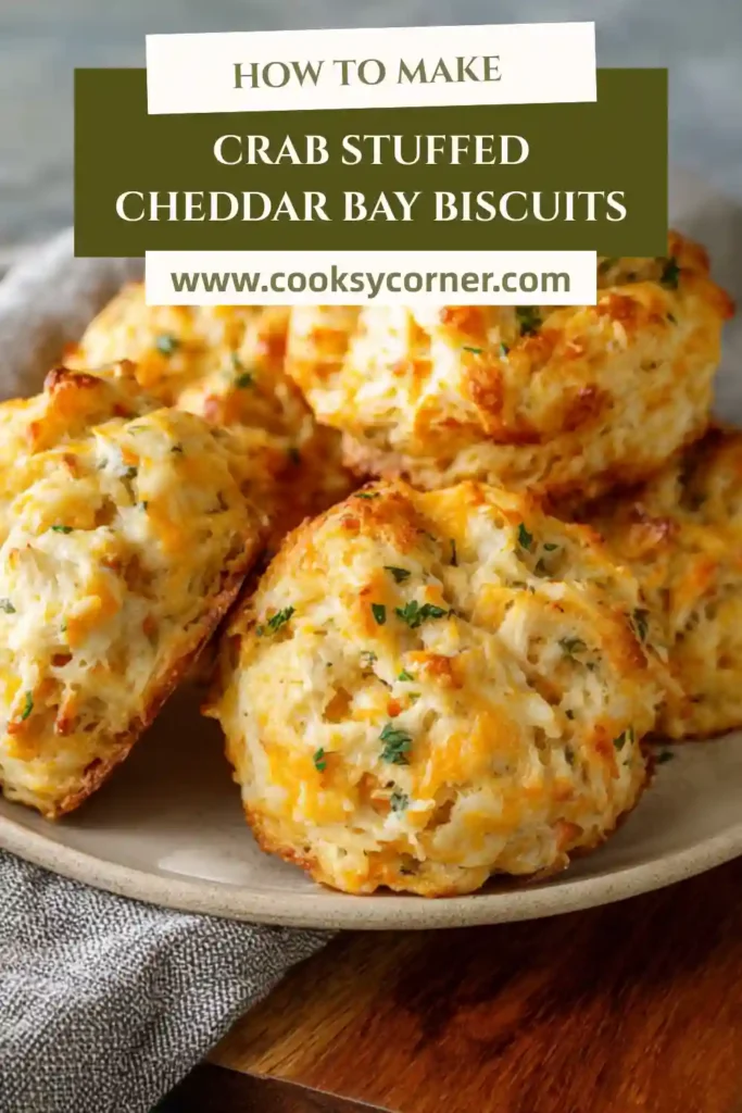 Crab stuffed cheddar bay biscuits baked in a muffin pan with lemon butter glaze.