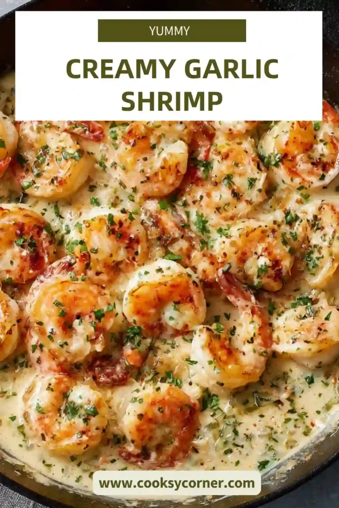Juicy shrimp cooked in garlic cream sauce with herbs.