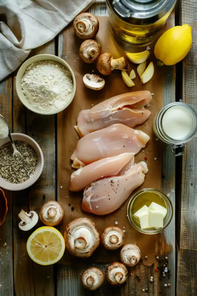 Homemade creamy mushroom chicken with tender chicken and sautéed mushrooms.