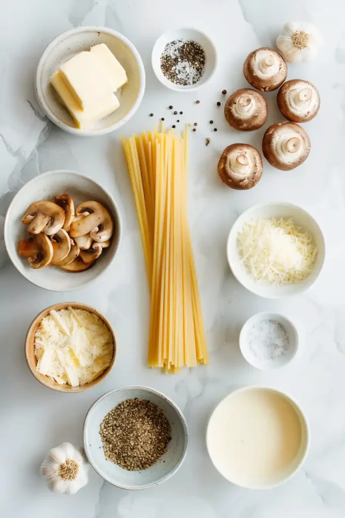 Homemade mushroom pasta with creamy sauce and fresh herbs.