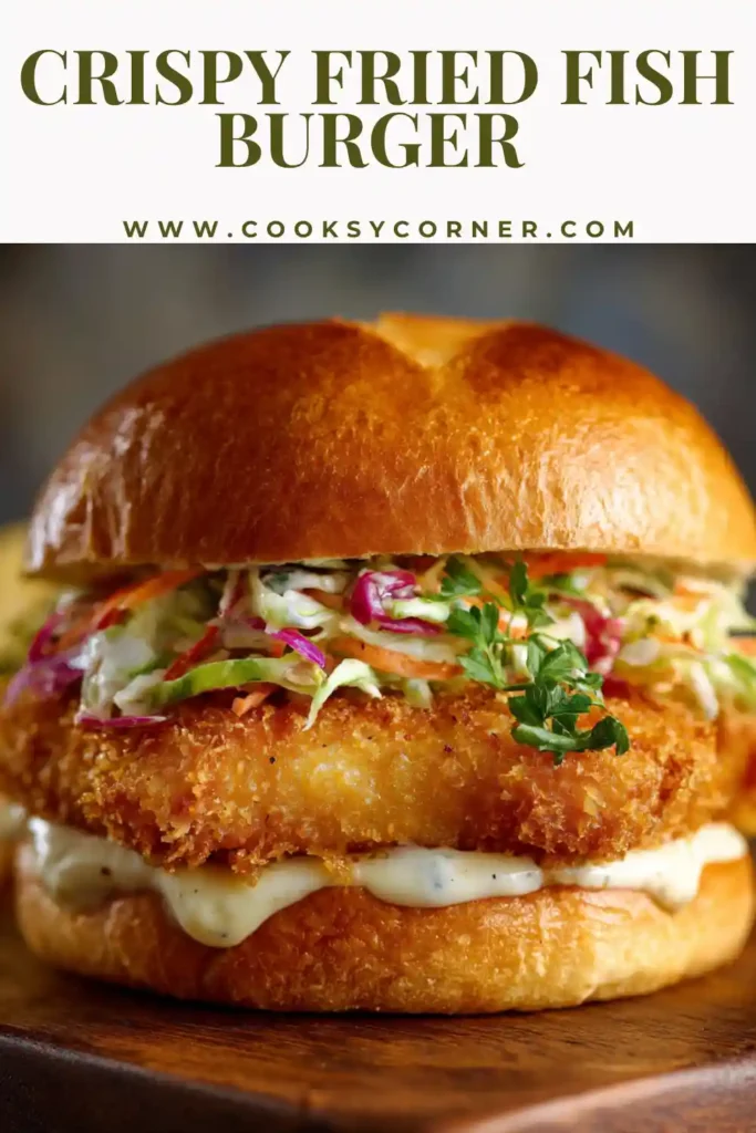 Homemade crispy fish sandwich with creamy tartar sauce.