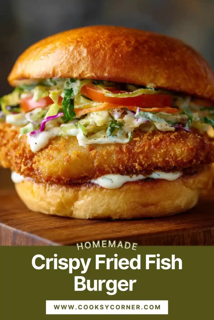 Golden panko crusted cod fish burger with fresh toppings.