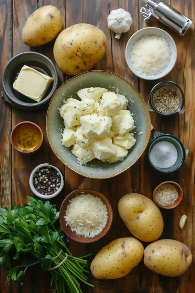 Homemade Crispy Garlic Butter Parmesan Smashed Potatoes served hot with herbs and golden crispy edges.