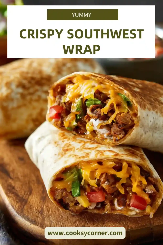 Toasted tortilla wrap filled with seasoned beef, corn, rice, black beans, and melted cheese.