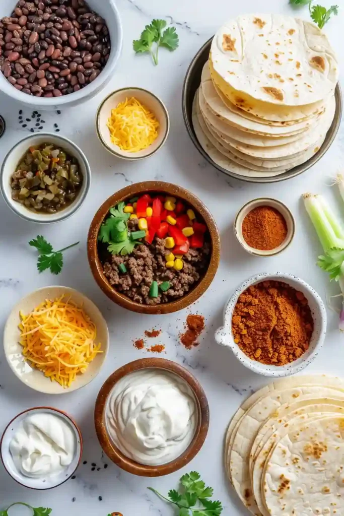 Homemade crispy southwest wrap with Tex-Mex beef filling and melted cheddar cheese.