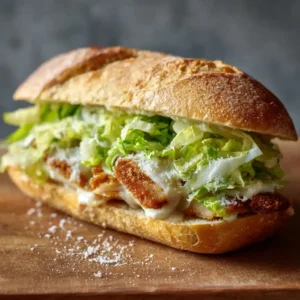 Fresh sandwich with crunchy chicken, lettuce, and parmesan served on toasted bread.