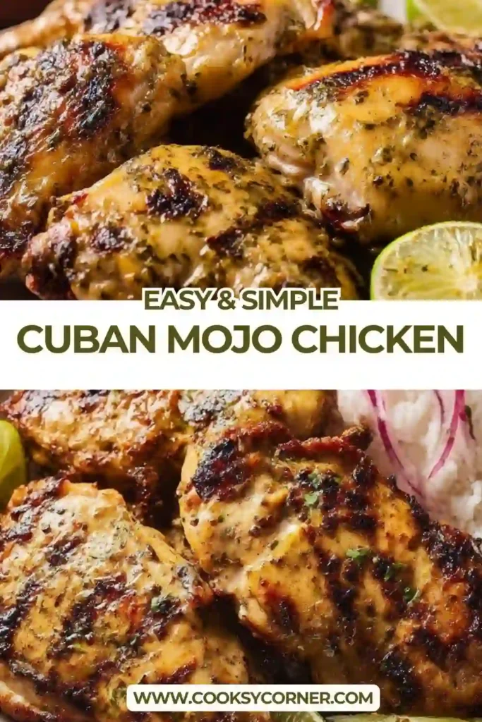 Tender grilled Cuban Mojo Chicken thighs coated in a vibrant citrus garlic mojo sauce.