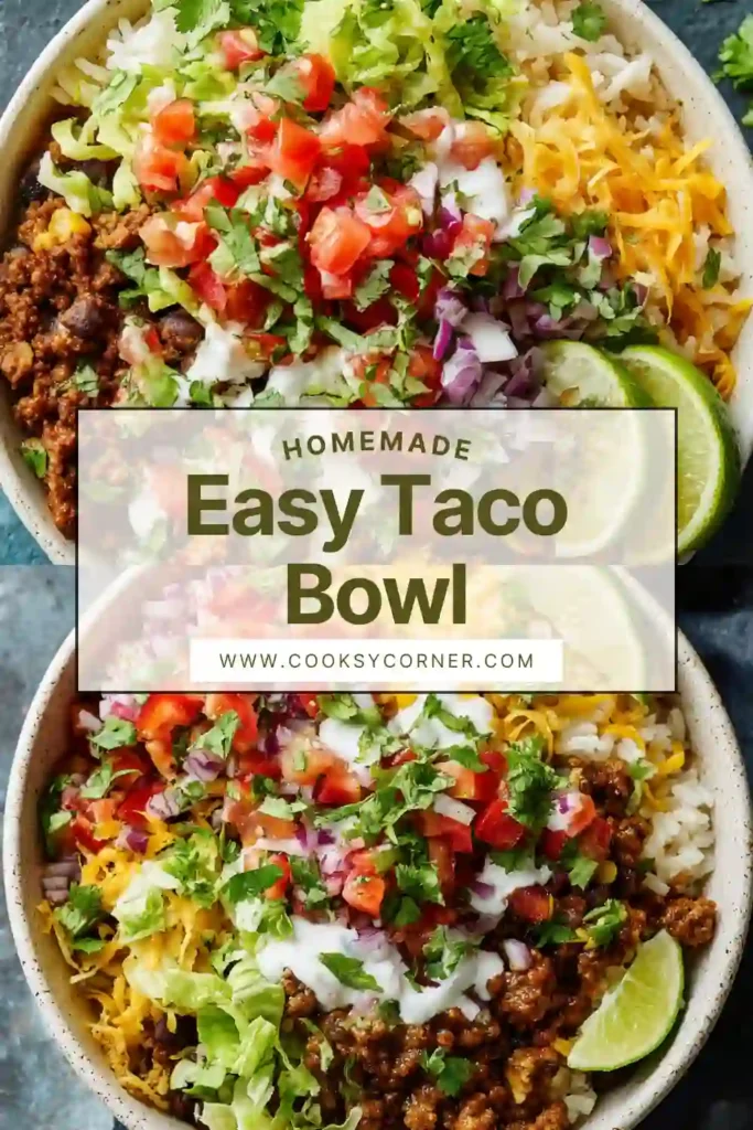 Close-up of a taco rice bowl featuring seasoned beef, fresh pico de gallo, and creamy avocado slices.