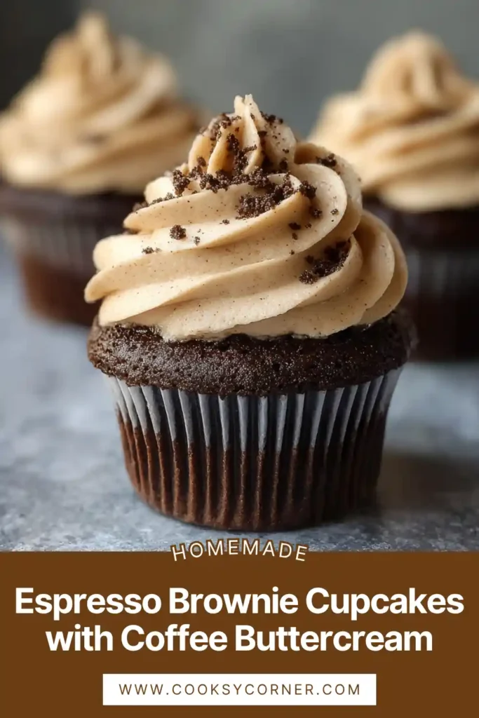 Close-up of mocha cupcakes with creamy coffee frosting and espresso bean garnish.