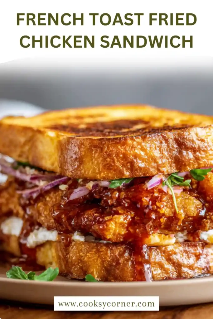 Sweet and savory chicken sandwich with crispy coating and soft French toast bread.