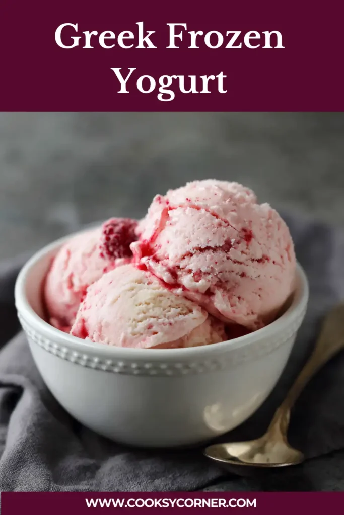 Healthy homemade Greek frozen yogurt blended with frozen strawberries.