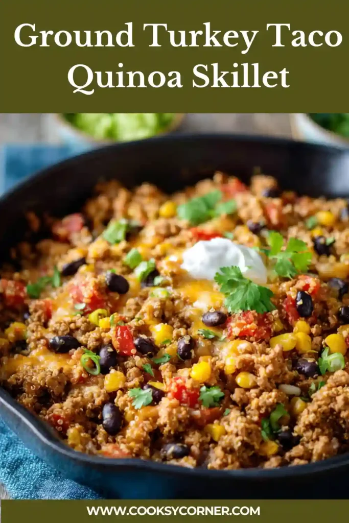 Mexican style quinoa skillet with ground turkey and vegetables.