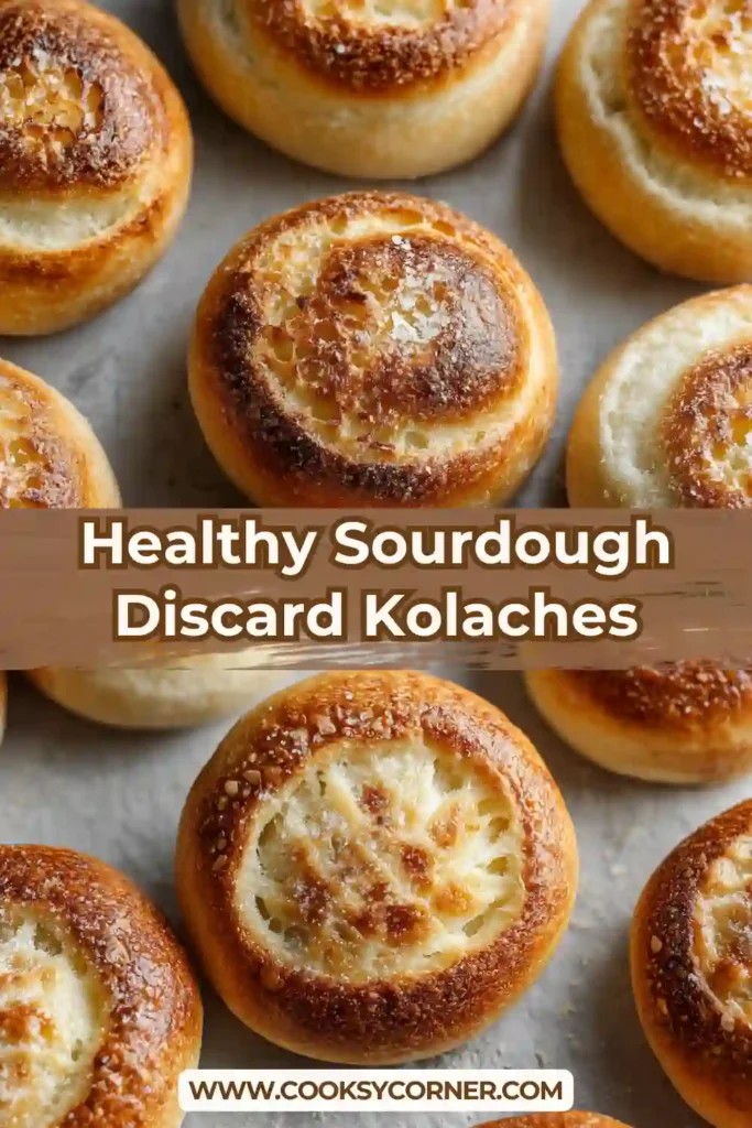 Homemade sourdough kolaches arranged on tray with golden brown tops.