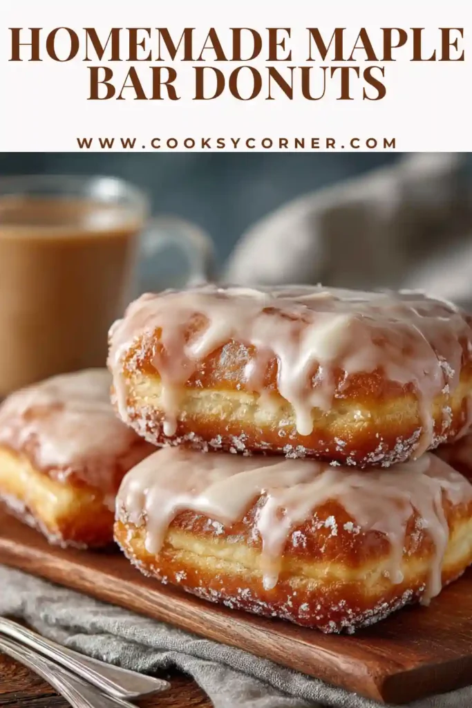 Freshly fried maple bar donuts dipped in sweet maple icing.
