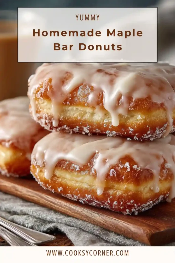 Close-up of soft maple glazed donuts with a smooth shiny topping.