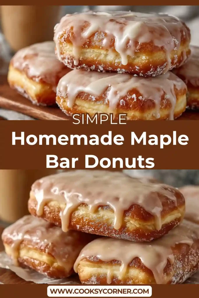 Homemade maple bar donuts with glossy maple glaze arranged on a cooling rack.