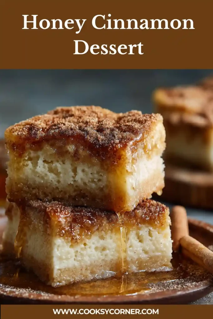 Honey cinnamon dessert bars with golden cinnamon sugar topping.