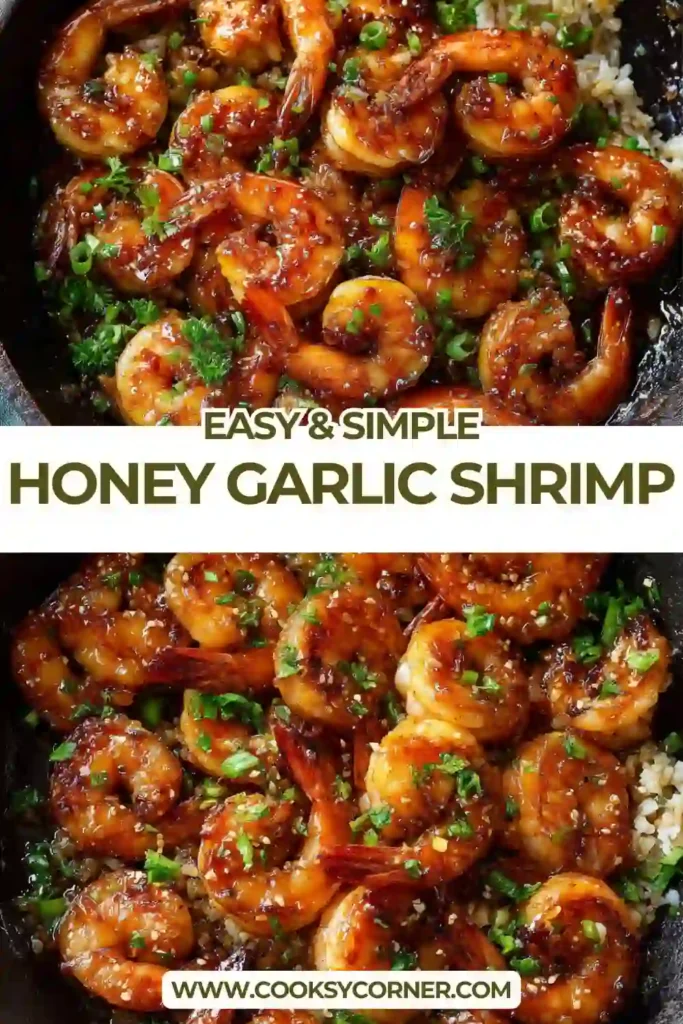 Close-up of shrimp coated in sweet honey garlic sauce.