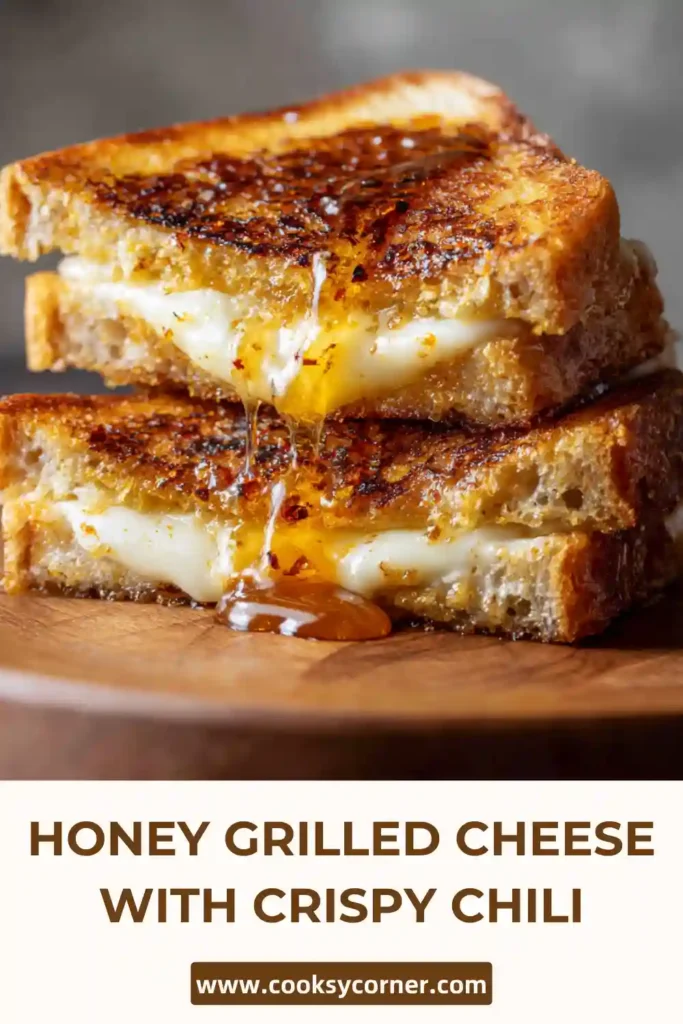 Sweet and spicy grilled cheese sandwich with chili oil and melted gouda, perfectly toasted and oozing cheese.