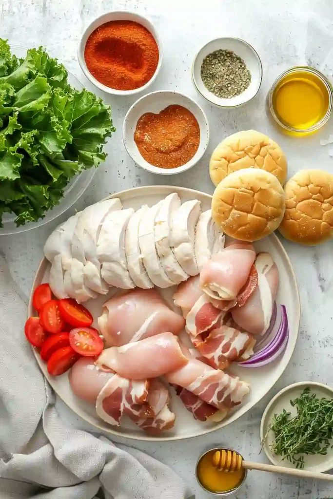 Homemade Honey Mustard BLT Chicken Sliders served on a platter.