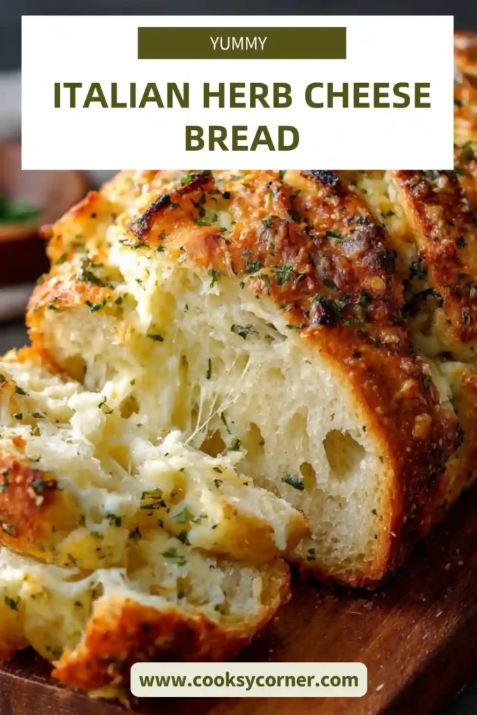 Close-up of soft bread filled with herbs and cheese, freshly baked.
