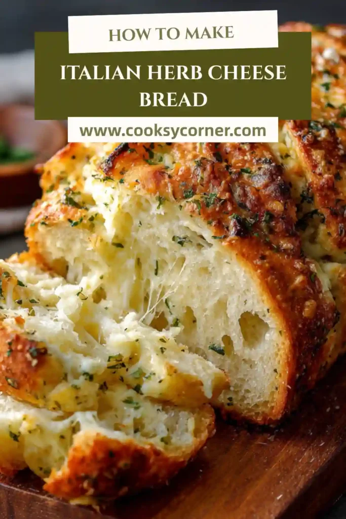 Italian Herb Cheese Bread with golden crust and melted cheese filling inside.