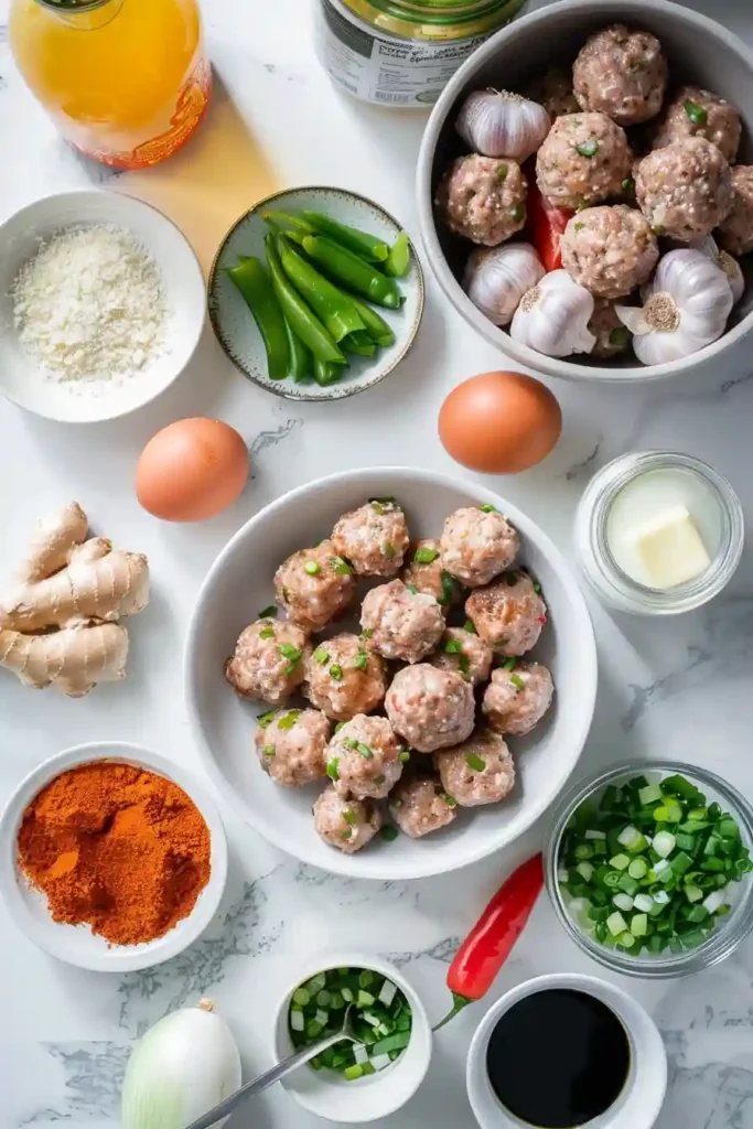 Homemade coconut curry meatballs served over steamed rice.