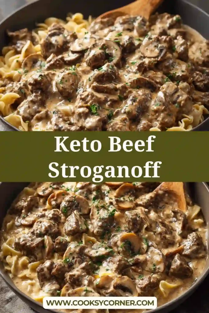A bowl of creamy keto beef stroganoff with tender beef and mushrooms in a rich sour cream sauce served over cauliflower rice.