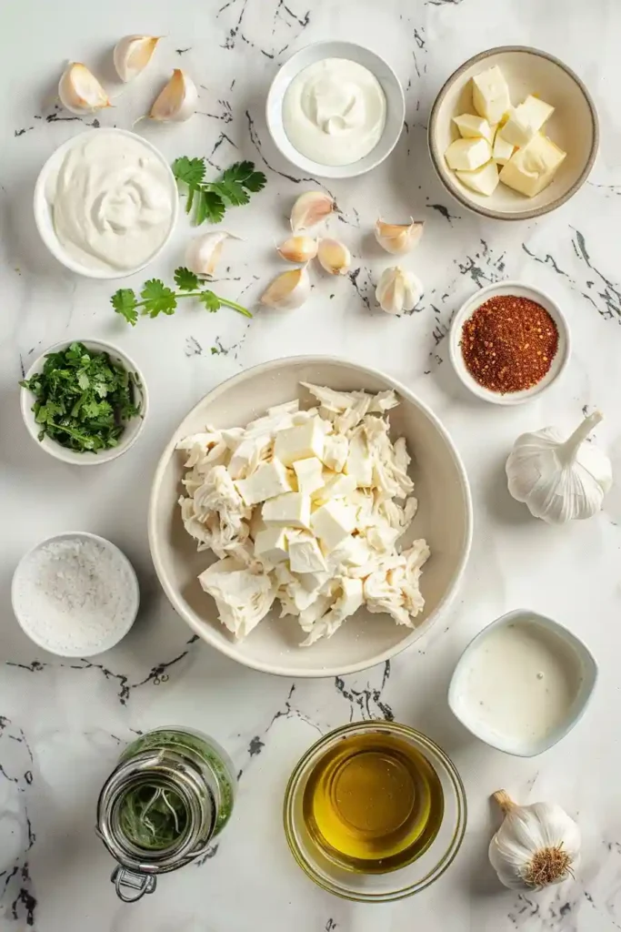 Thick and creamy low carb white chicken chili with shredded chicken.