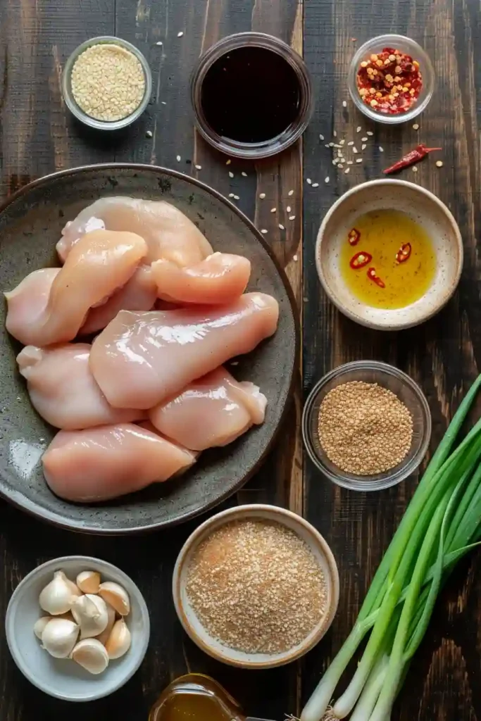 Sliced Korean Chicken arranged on a platter with a shiny soy ginger glaze and sesame garnish.