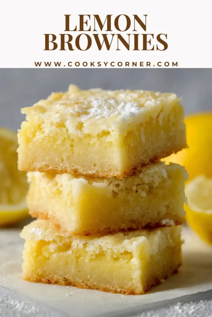 Soft lemon brownies topped with sweet lemon glaze and fresh lemon zest.
