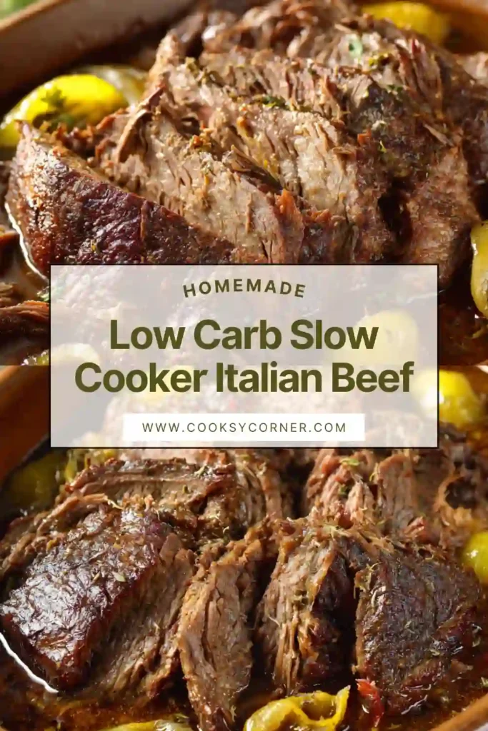 Low carb Italian beef made in a crockpot with tender shredded chuck roast.