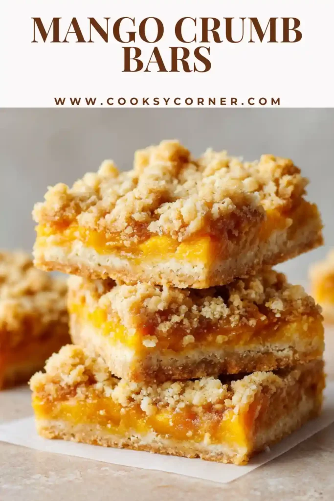 Golden baked mango dessert bars with crumb crust and tropical fruit filling.