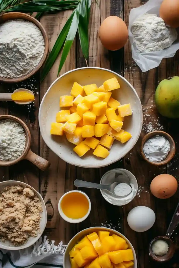 Buttery mango streusel bars with soft fruit center.